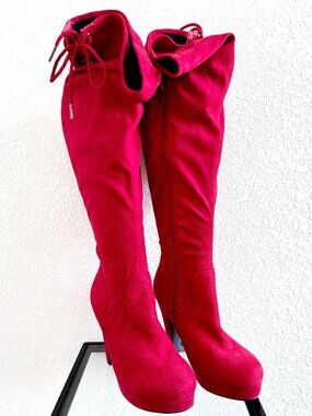 Torrid Bright Red Suede-Like Over the Knee Boots - Size 8